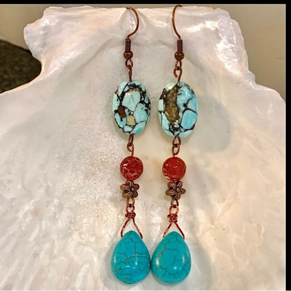 Southwestern Turquois & Agate Stone Earrings